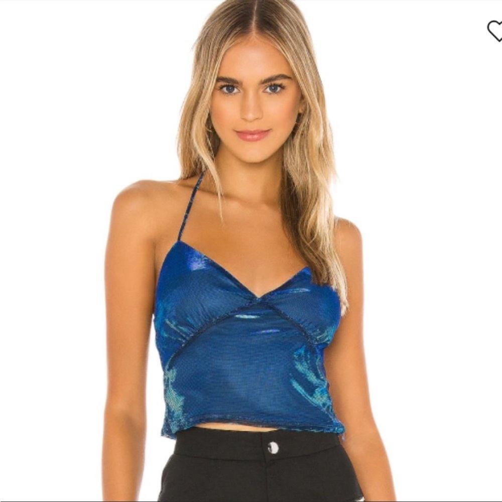 Superdown Alysha Halter Top in Dusty Blue